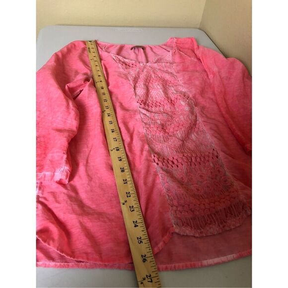 Valerie Stevens coral pink crochet front panel  blouse SZ M - Picture 8 of 12
